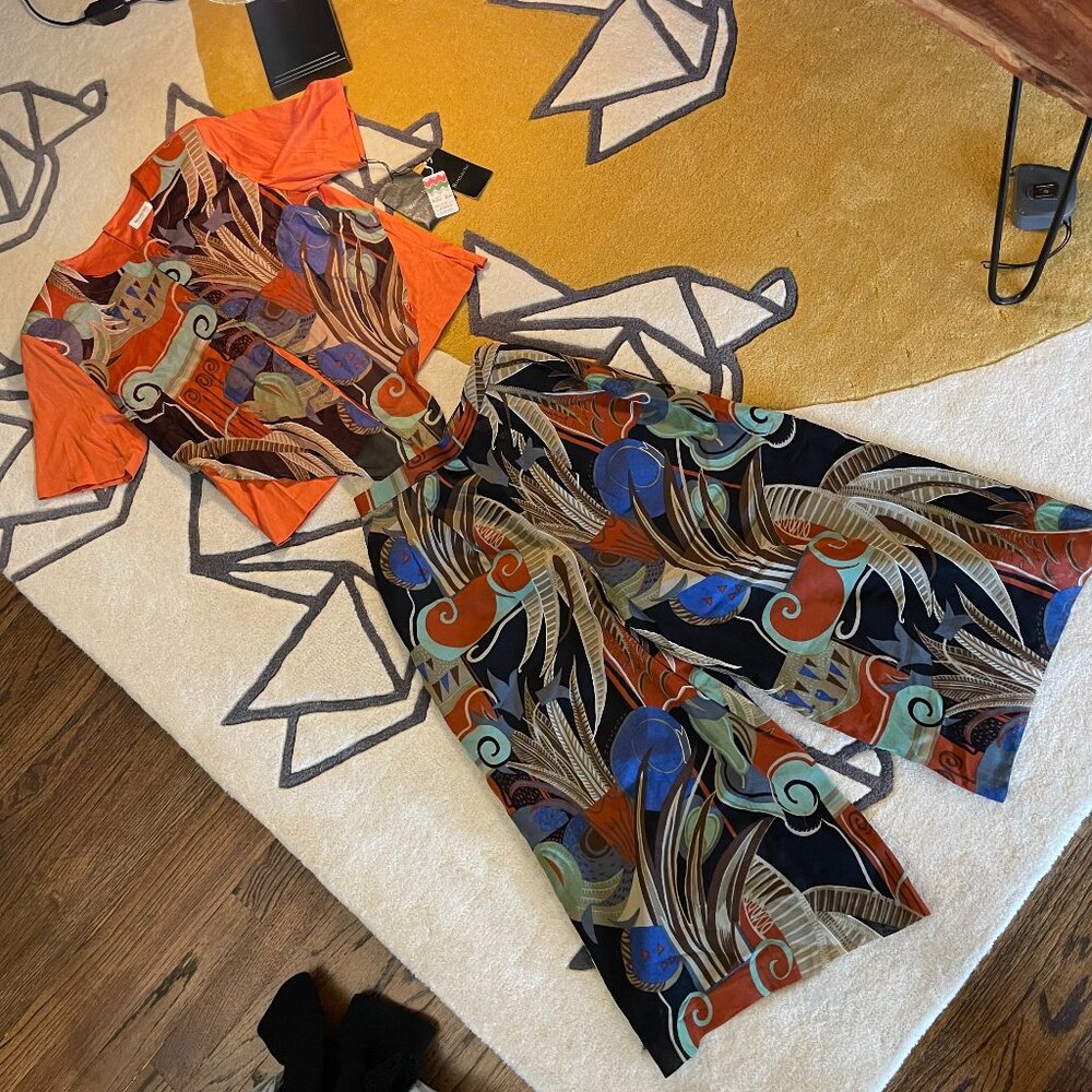 Romache Vintage Japanese Boho Top and Flare Pants NWT